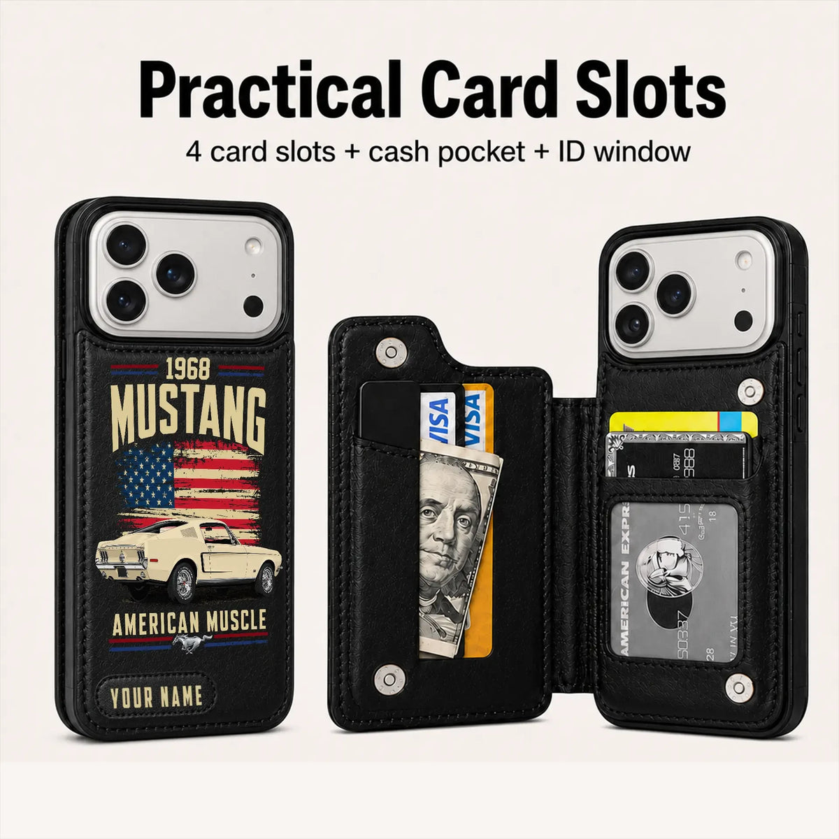 1968 Mustang Personalized Leather Wallet Phone Case