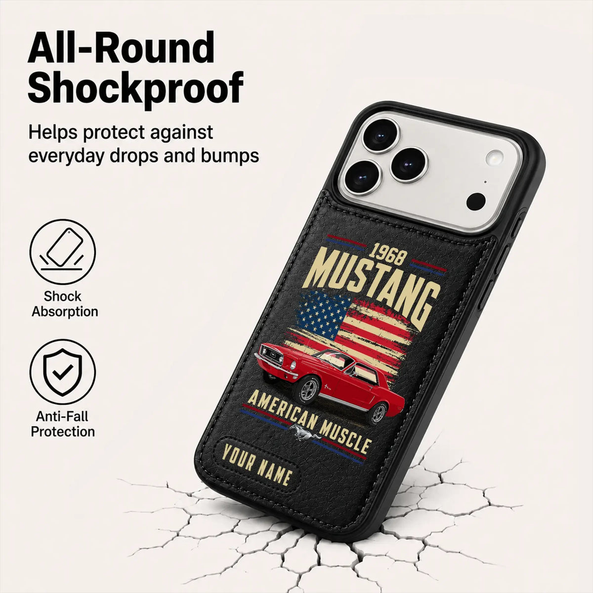 1968 Mustang Personalized Leather Wallet Phone Case