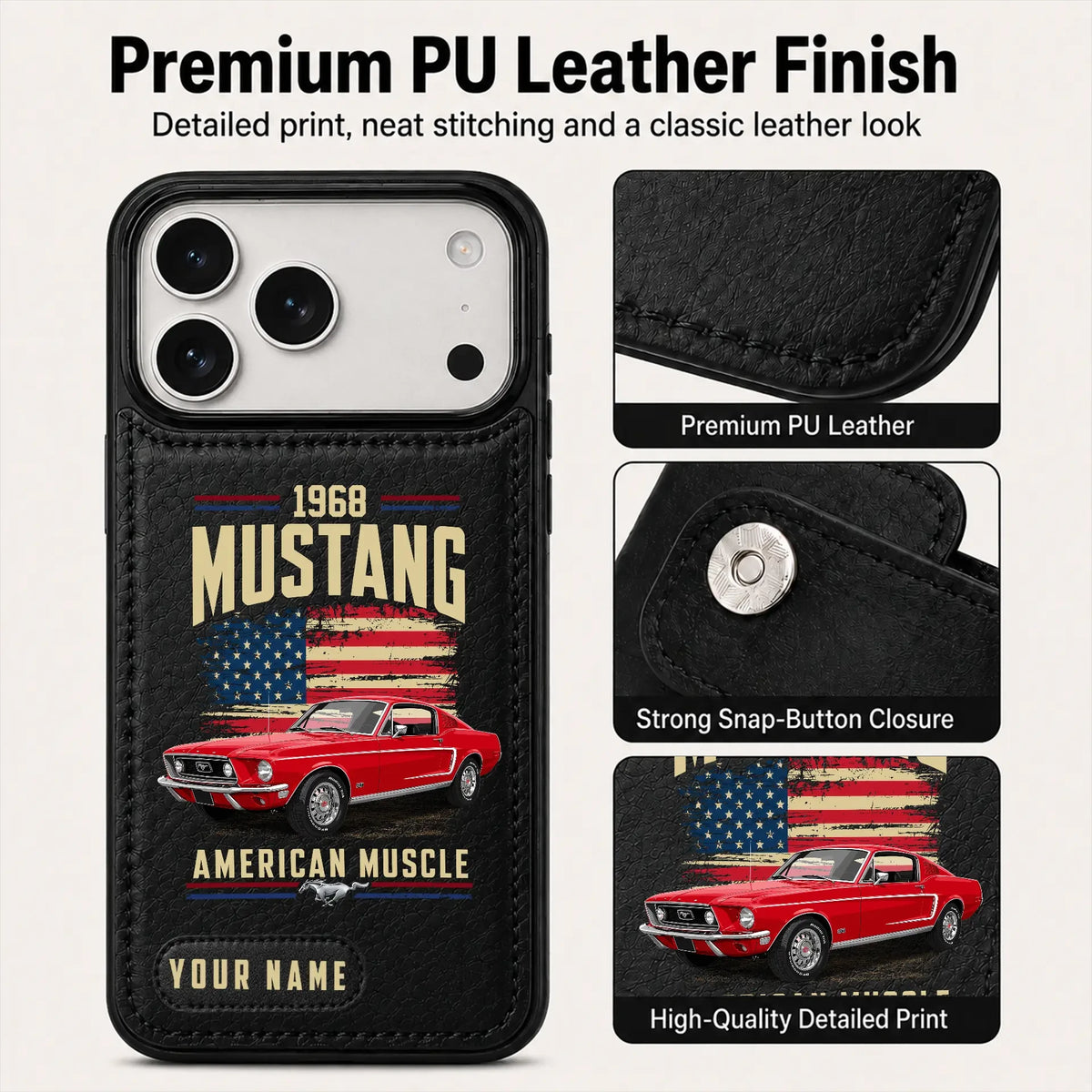 1968 Mustang Personalized Leather Wallet Phone Case