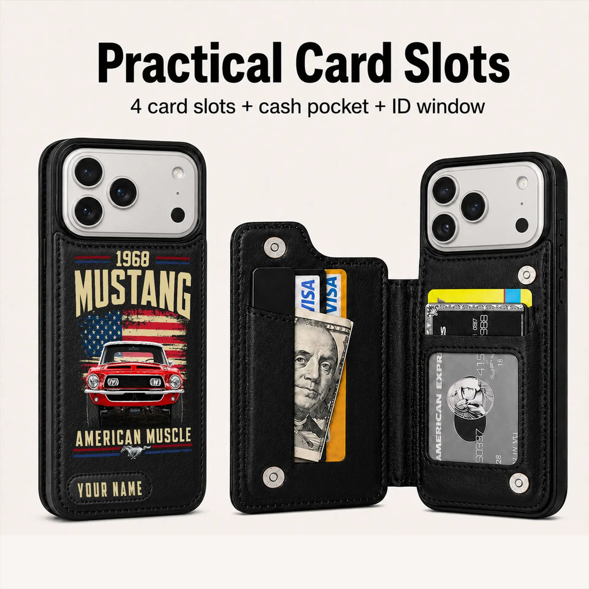 1968 Mustang Personalized Leather Wallet Phone Case