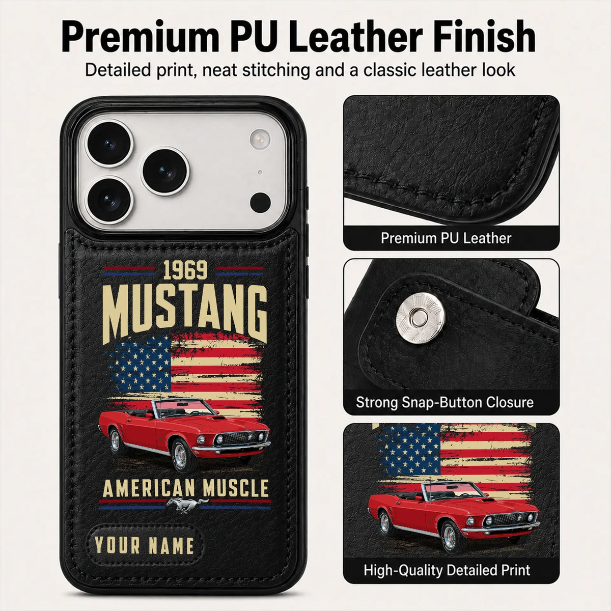 1969 Mustang Personalized Leather Wallet Phone Case