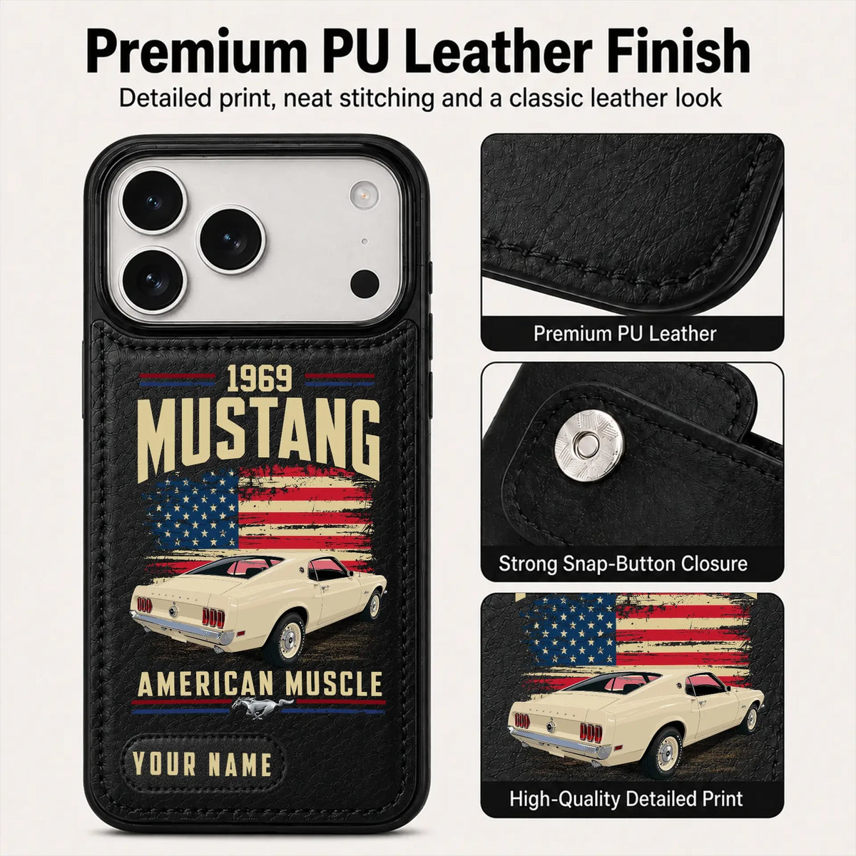 1969 Mustang Personalized Leather Wallet Phone Case