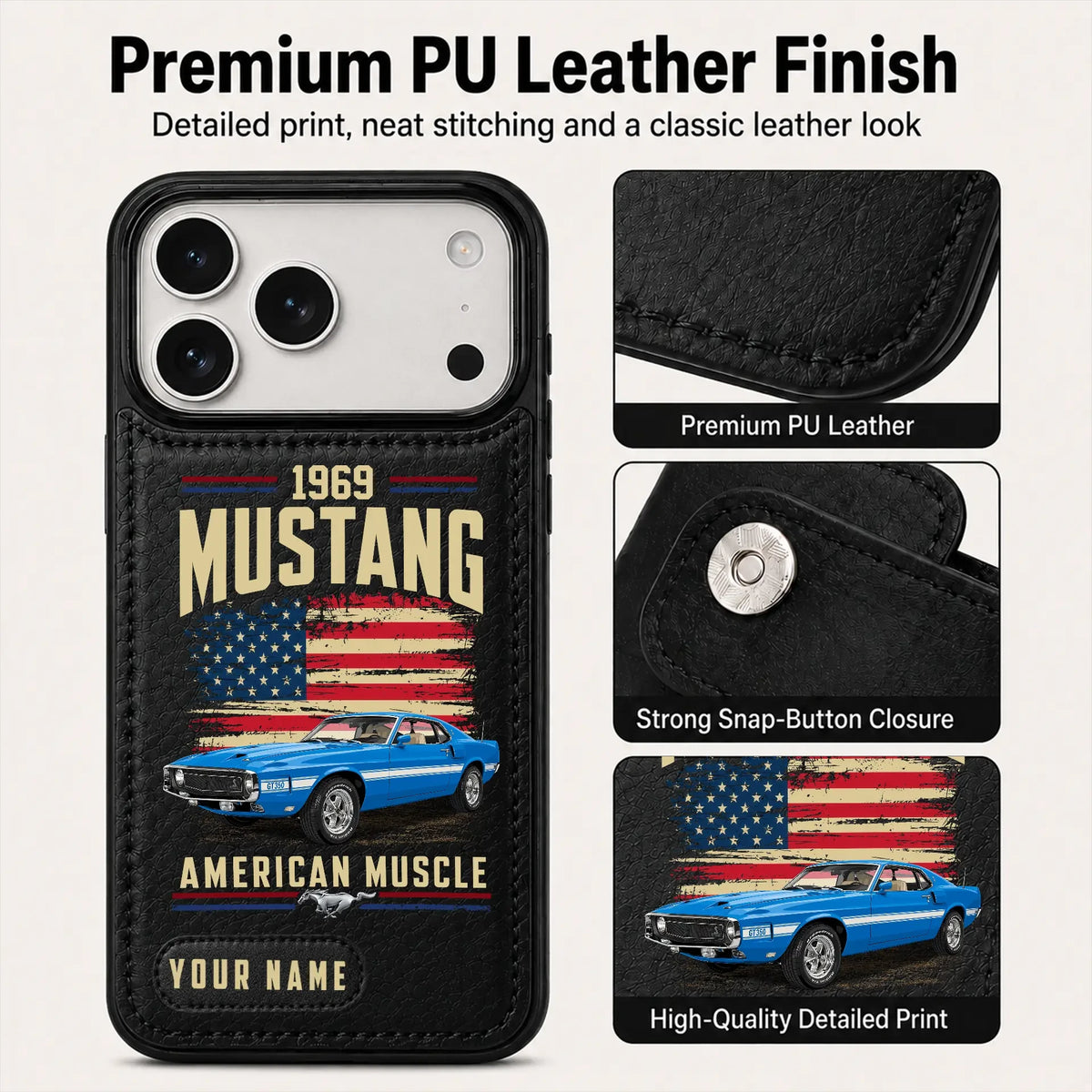 1969 Mustang Personalized Leather Wallet Phone Case