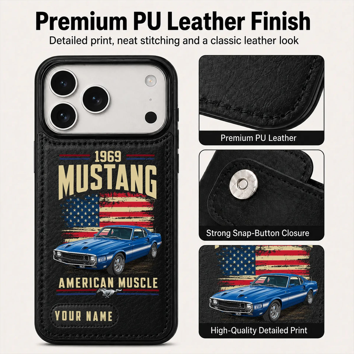 1969 Mustang Personalized Leather Wallet Phone Case
