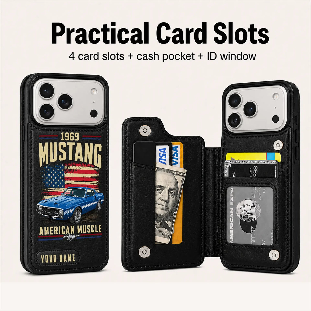1969 Mustang Personalized Leather Wallet Phone Case