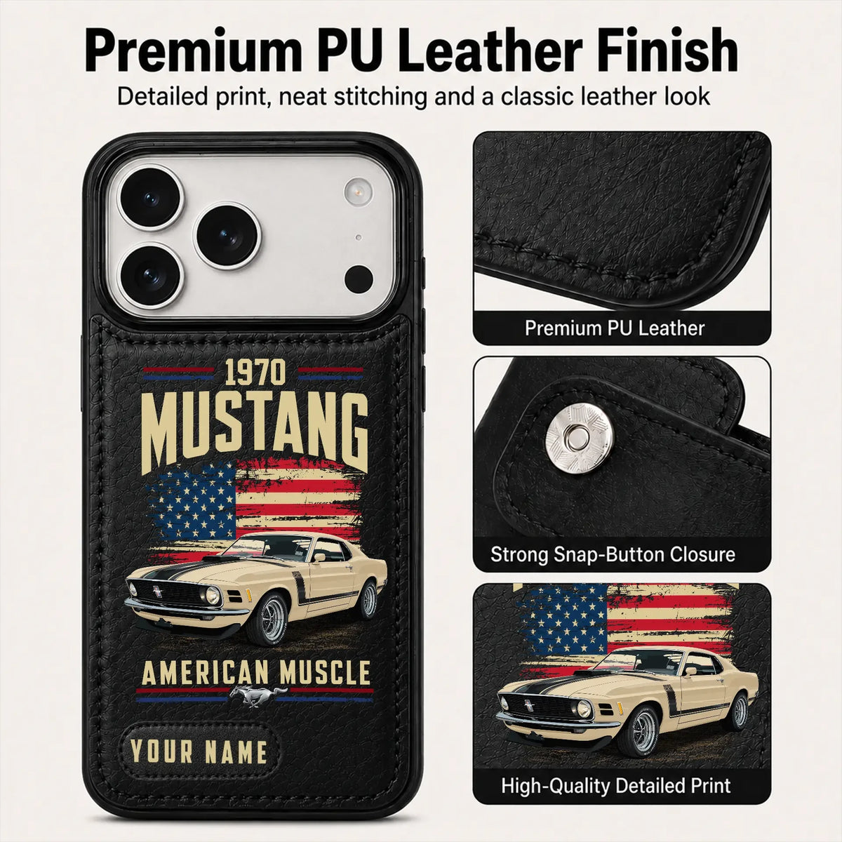 1970 Mustang Personalized Leather Wallet Phone Case