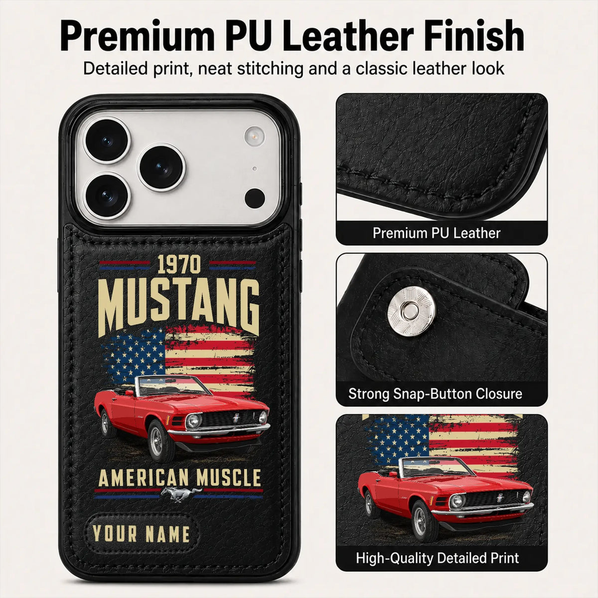 1970 Mustang Personalized Leather Wallet Phone Case