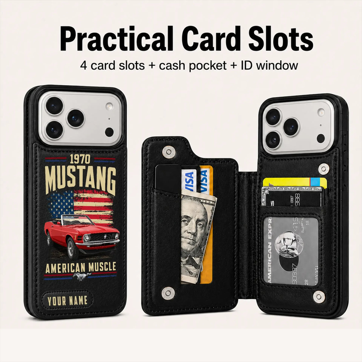 1970 Mustang Personalized Leather Wallet Phone Case