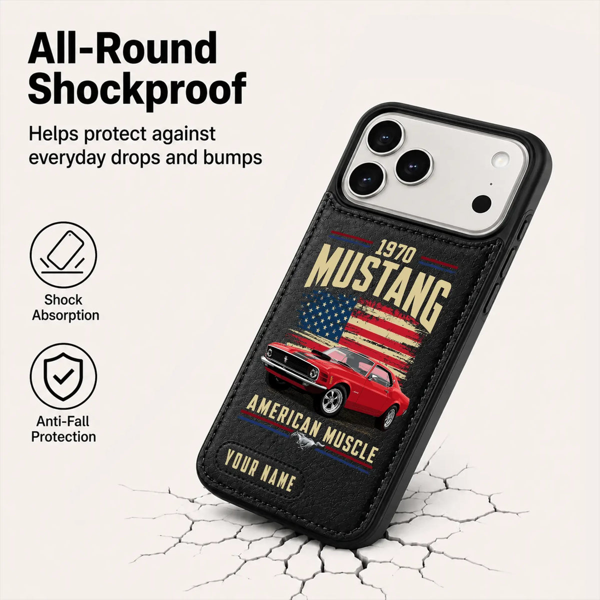 1970 Mustang Personalized Leather Wallet Phone Case
