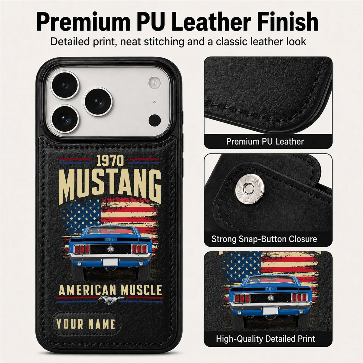 1970 Mustang Personalized Leather Wallet Phone Case