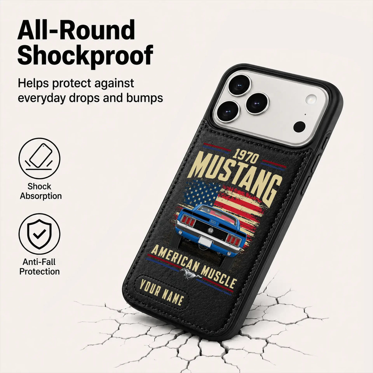 1970 Mustang Personalized Leather Wallet Phone Case