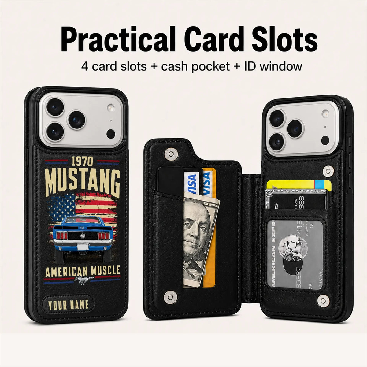 1970 Mustang Personalized Leather Wallet Phone Case