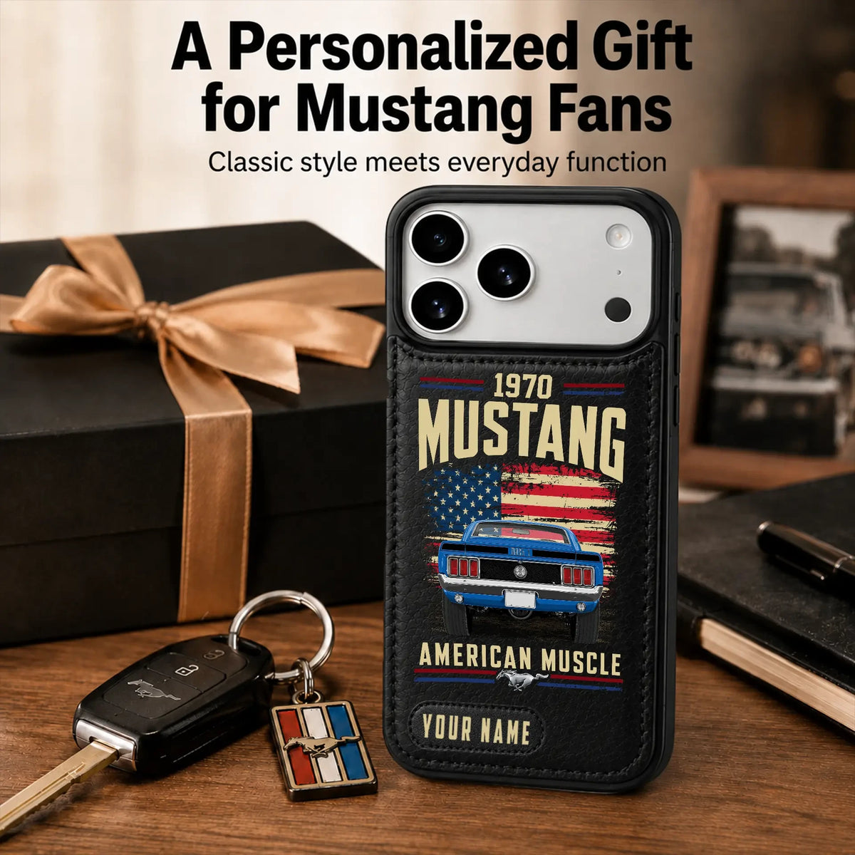 1970 Mustang Personalized Leather Wallet Phone Case