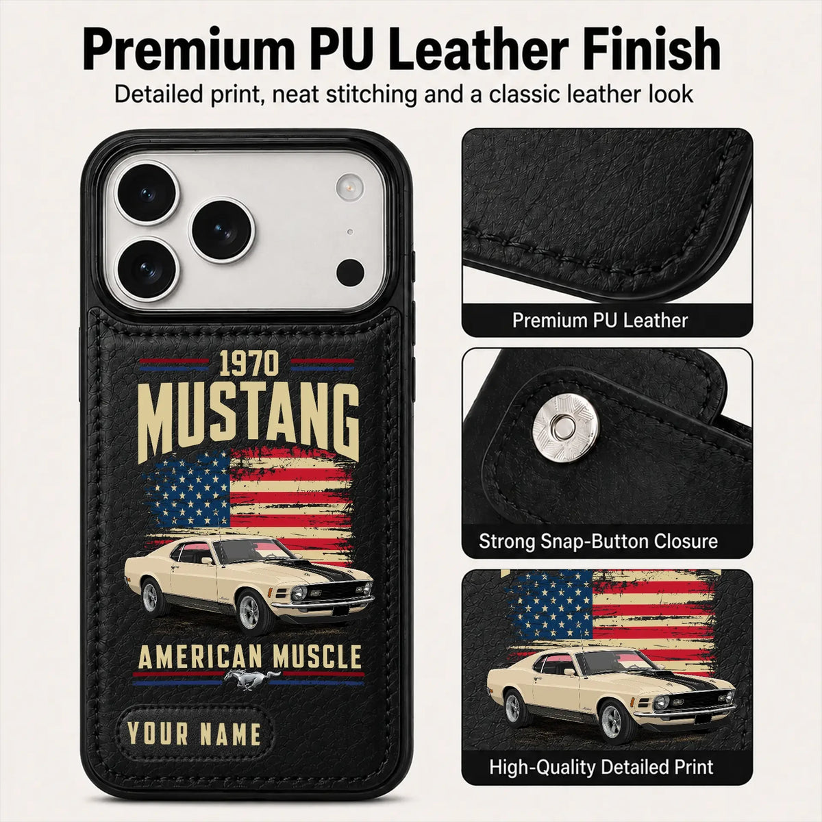 1970 Mustang Personalized Leather Wallet Phone Case