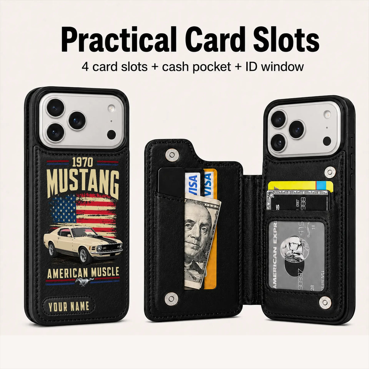 1970 Mustang Personalized Leather Wallet Phone Case