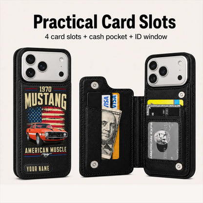 1970 Mustang Personalized Leather Wallet Phone Case