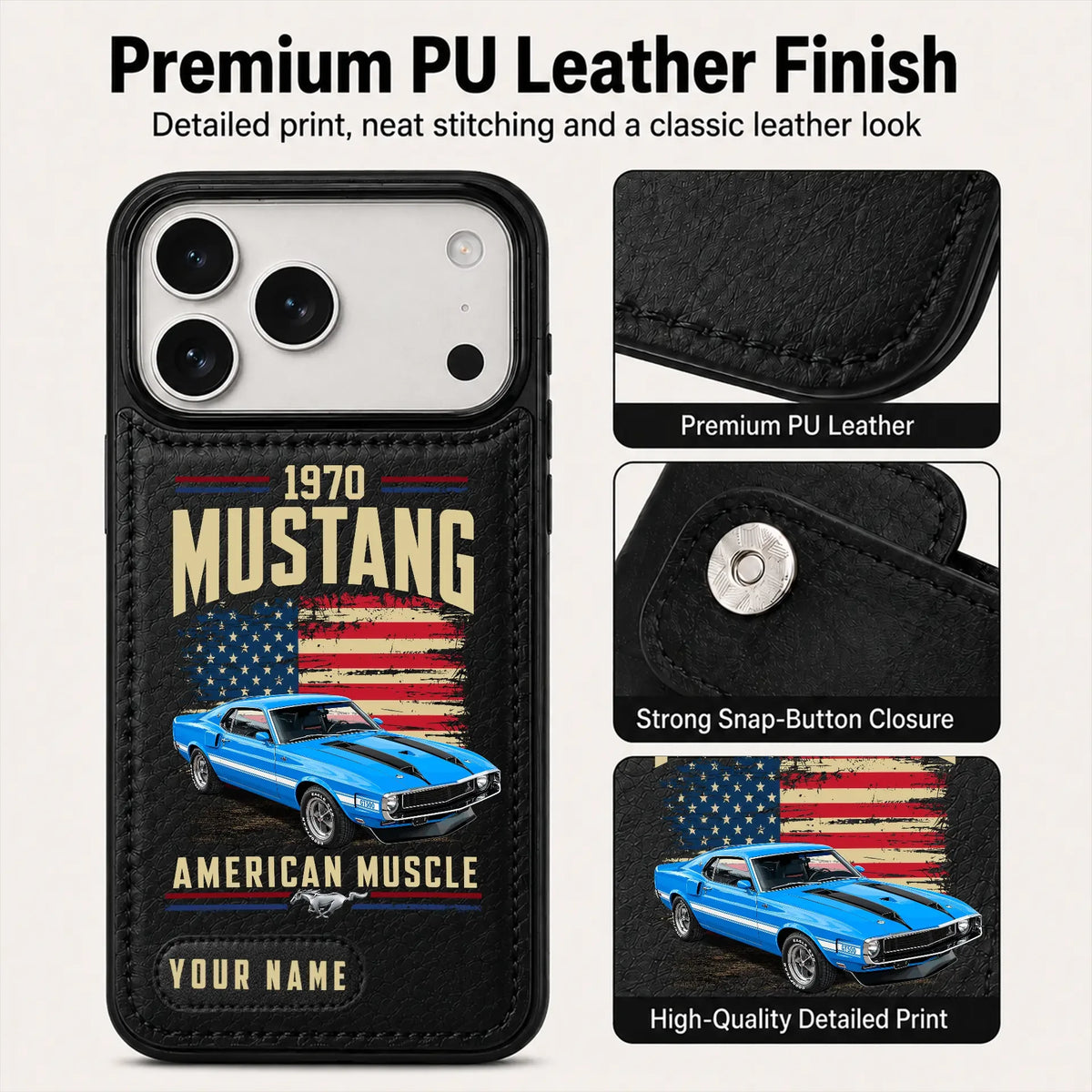 1970 Mustang Personalized Leather Wallet Phone Case
