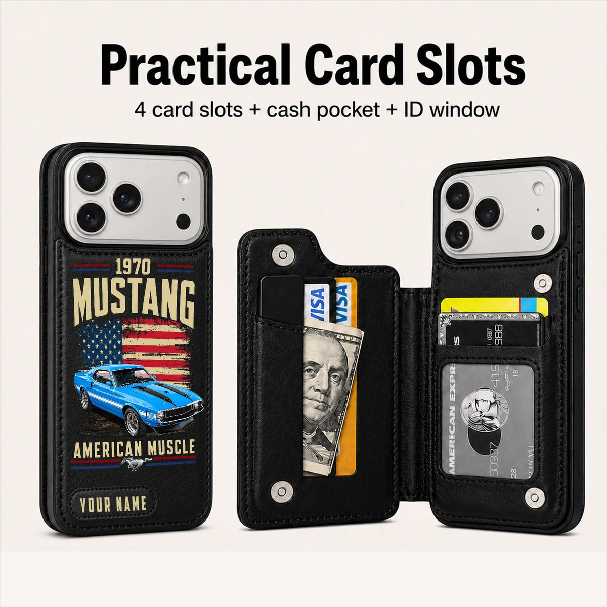 1970 Mustang Personalized Leather Wallet Phone Case