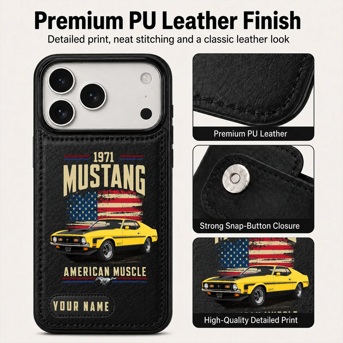1971 Mustang Personalized Leather Wallet Phone Case