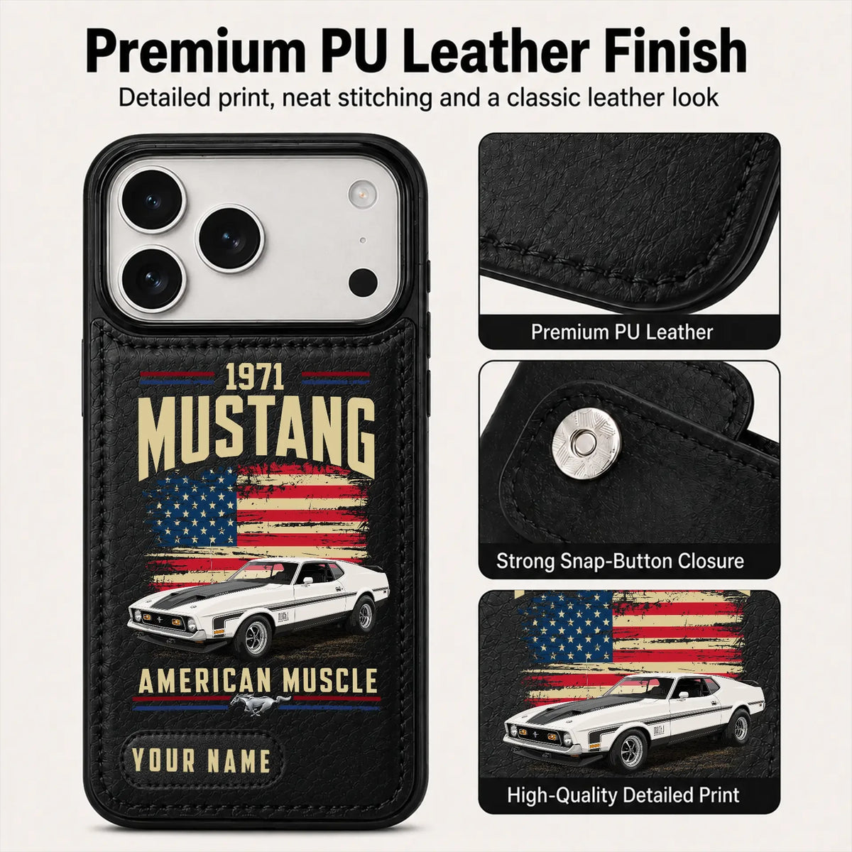 1971 Mustang Personalized Leather Wallet Phone Case