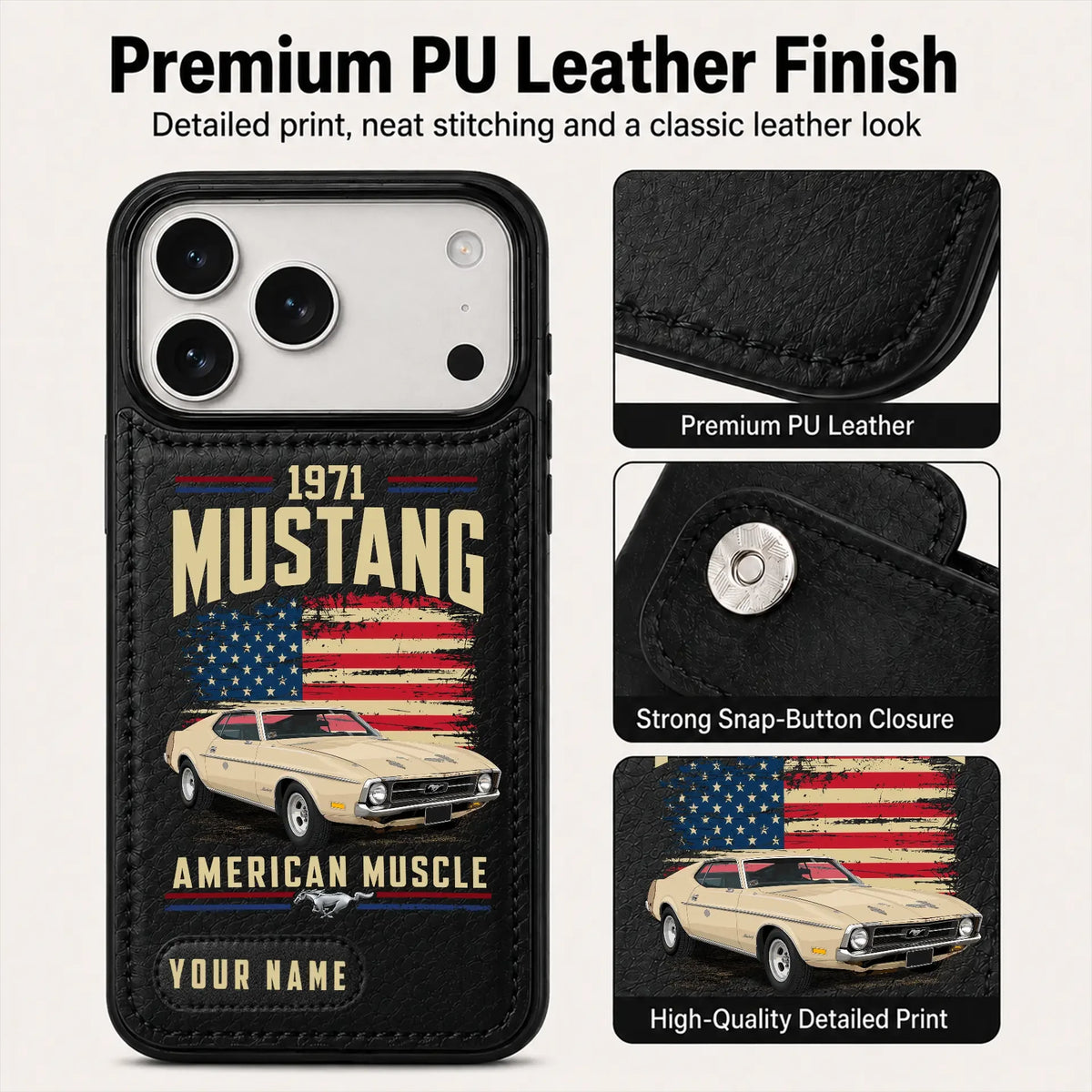 1971 Mustang Personalized Leather Wallet Phone Case