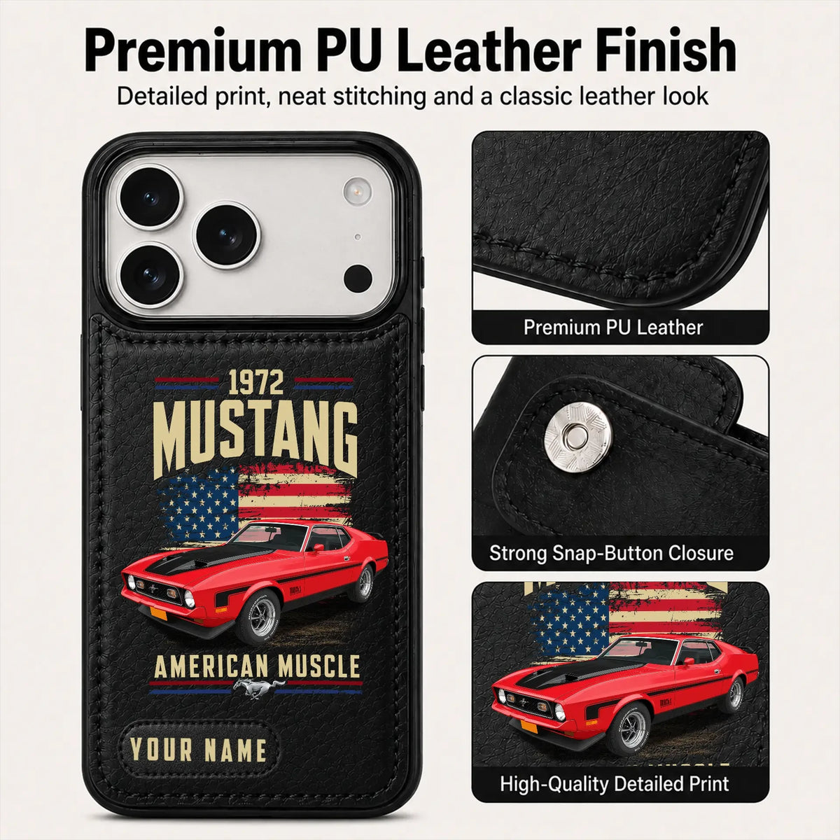 1972 Mustang Personalized Leather Wallet Phone Case