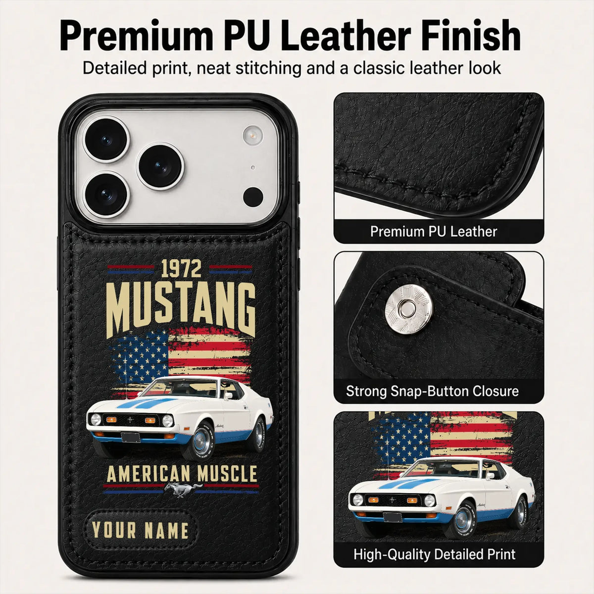 1972 Mustang Personalized Leather Wallet Phone Case