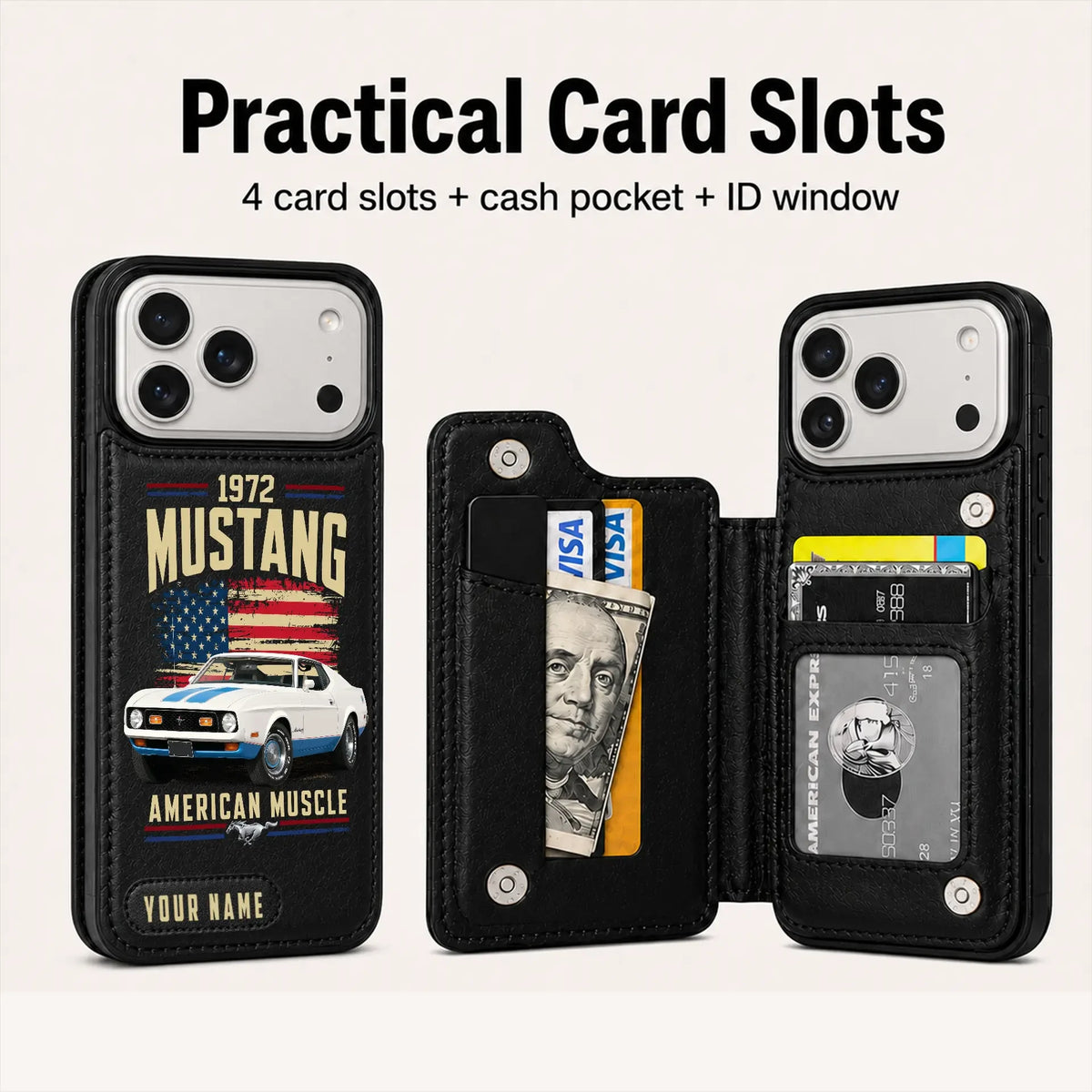 1972 Mustang Personalized Leather Wallet Phone Case