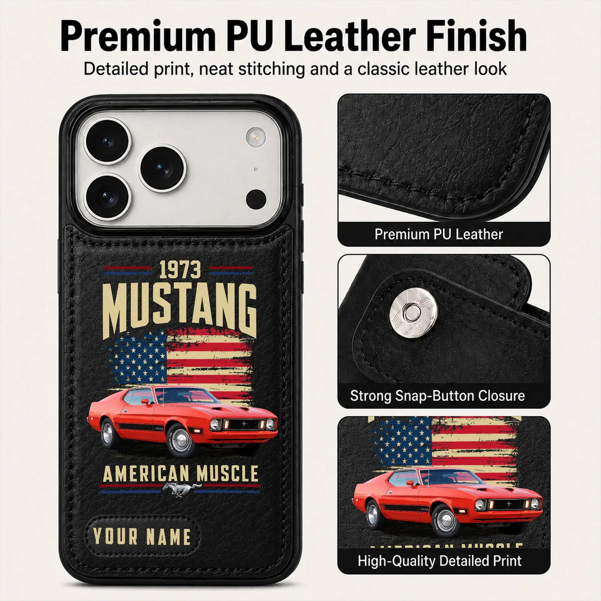 1973 Mustang Personalized Leather Wallet Phone Case