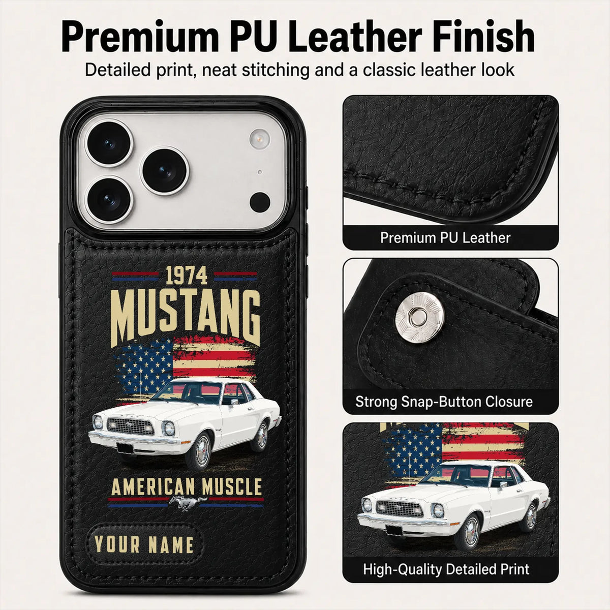 1974 Mustang Personalized Leather Wallet Phone Case