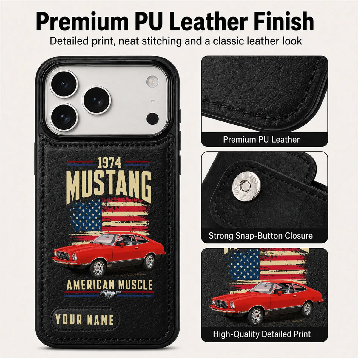 1974 Mustang Personalized Leather Wallet Phone Case