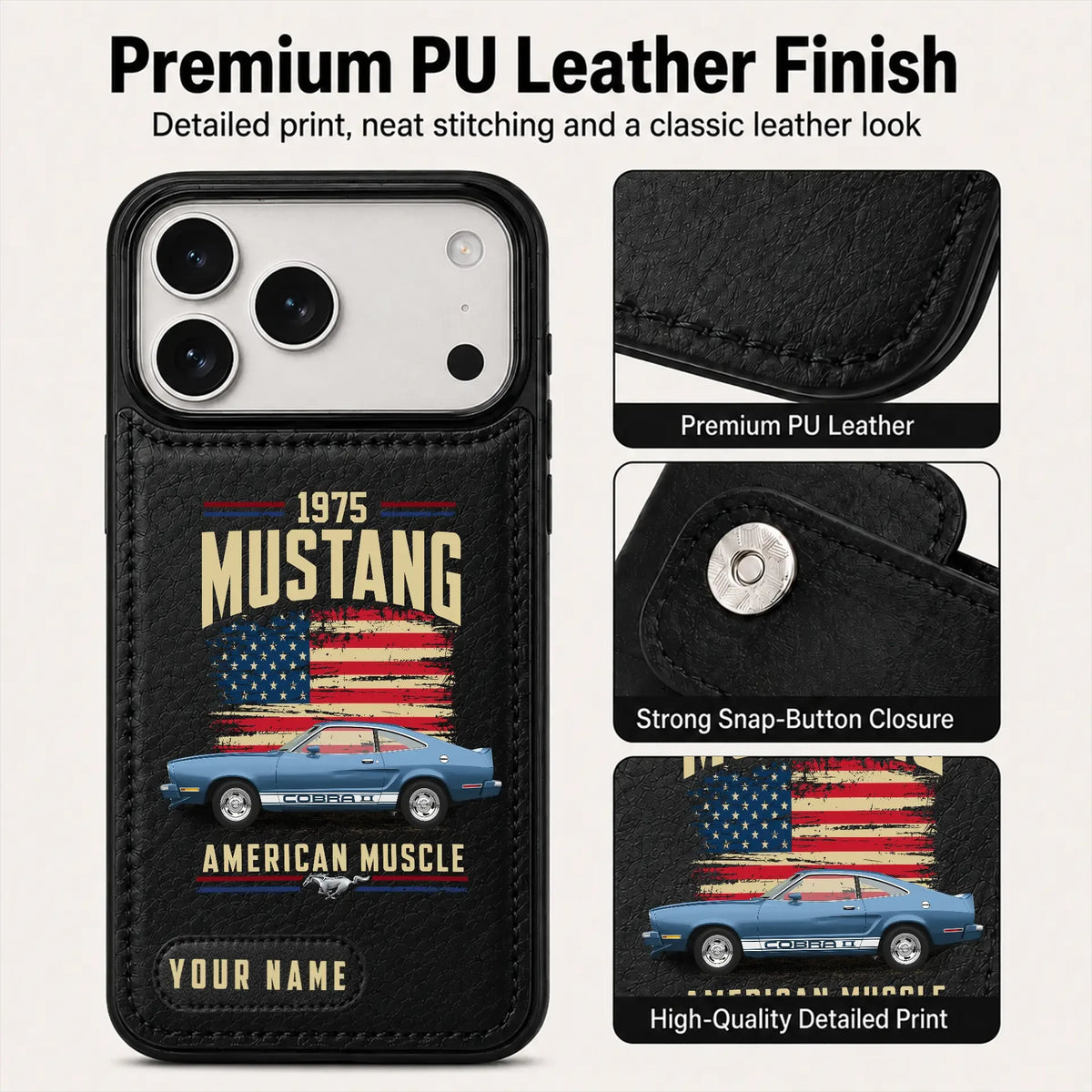 1975 Mustang Personalized Leather Wallet Phone Case