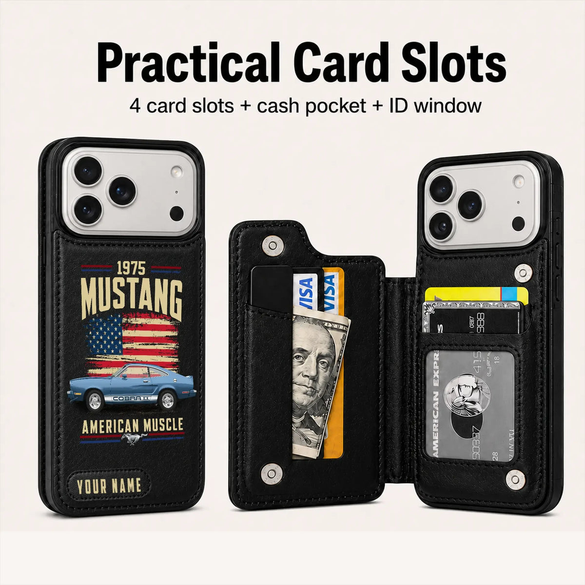 1975 Mustang Personalized Leather Wallet Phone Case