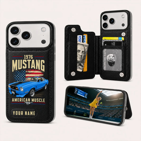 1976 Mustang Personalized Leather Wallet Phone Case
