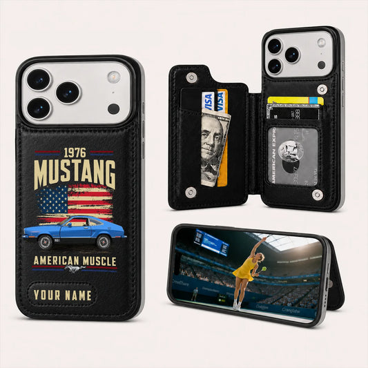 1976 Mustang Personalized Leather Wallet Phone Case