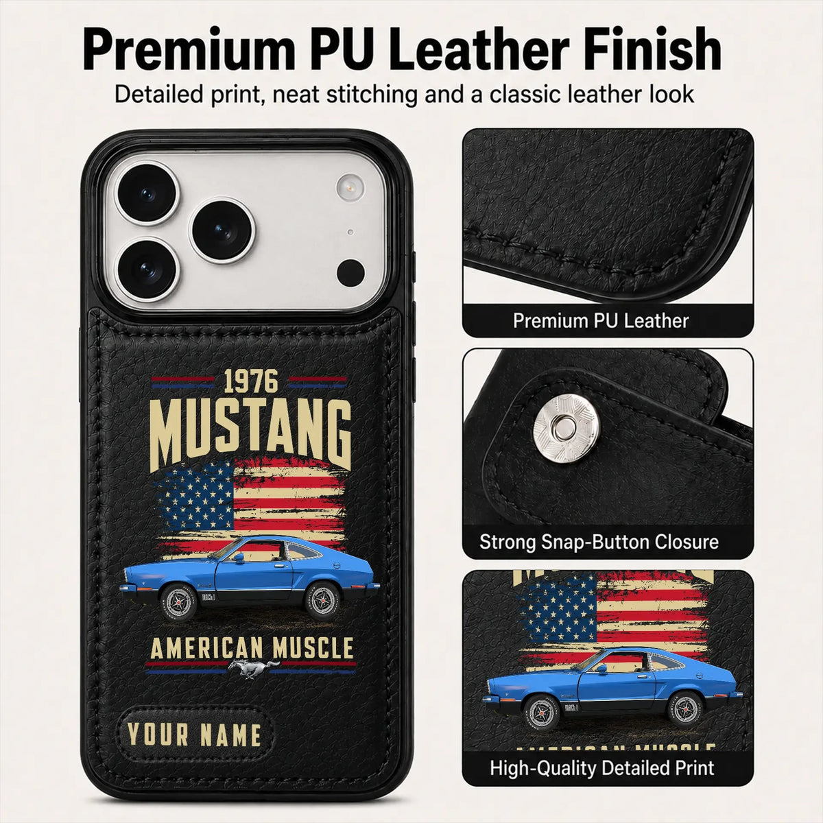 1976 Mustang Personalized Leather Wallet Phone Case