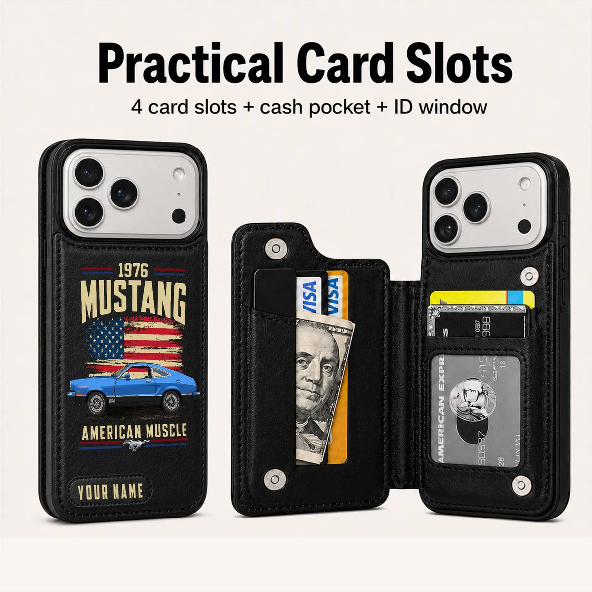 1976 Mustang Personalized Leather Wallet Phone Case