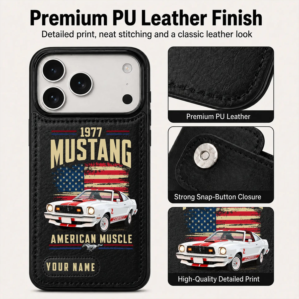 1977 Mustang Personalized Leather Wallet Phone Case