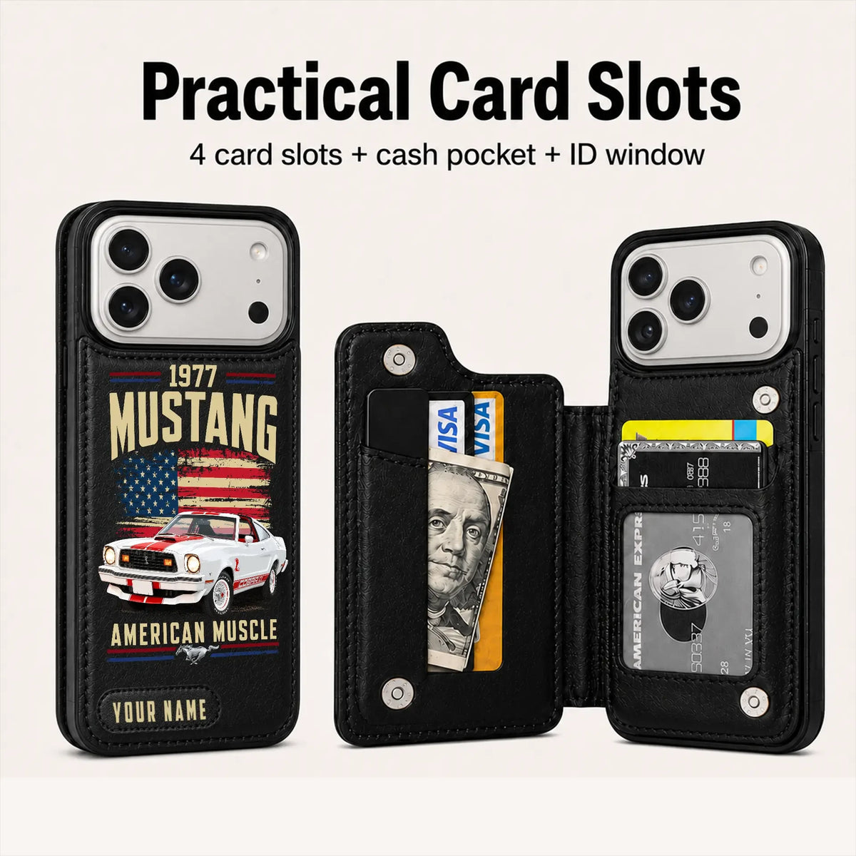 1977 Mustang Personalized Leather Wallet Phone Case