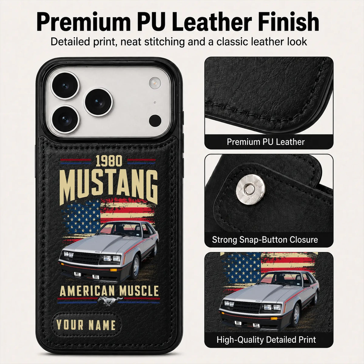 1980 Mustang Personalized Leather Wallet Phone Case