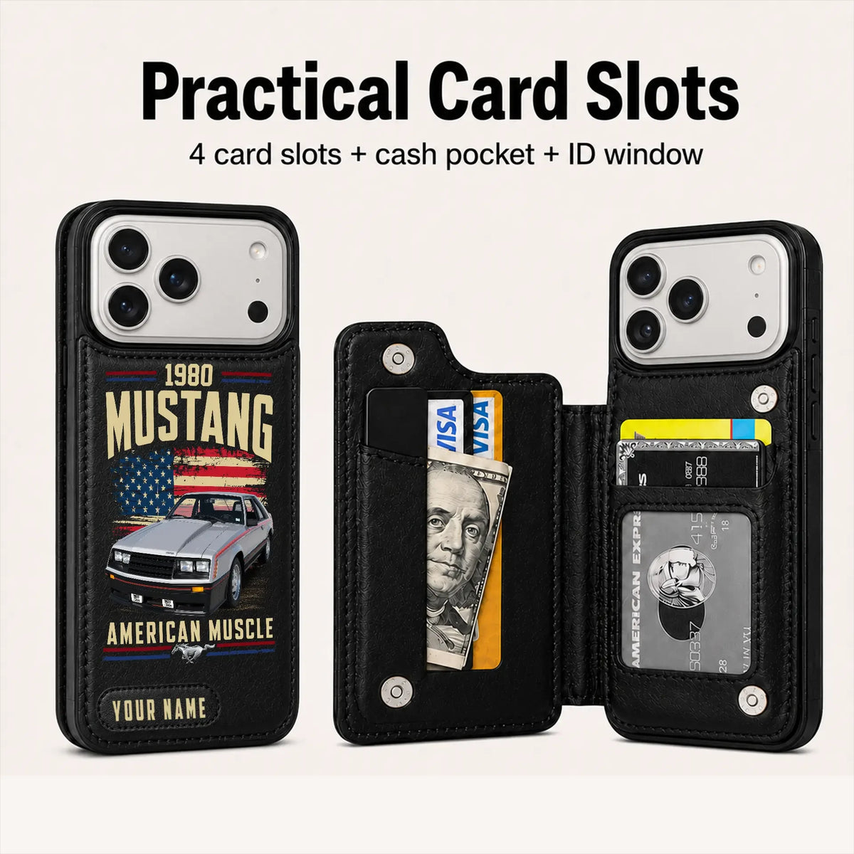 1980 Mustang Personalized Leather Wallet Phone Case