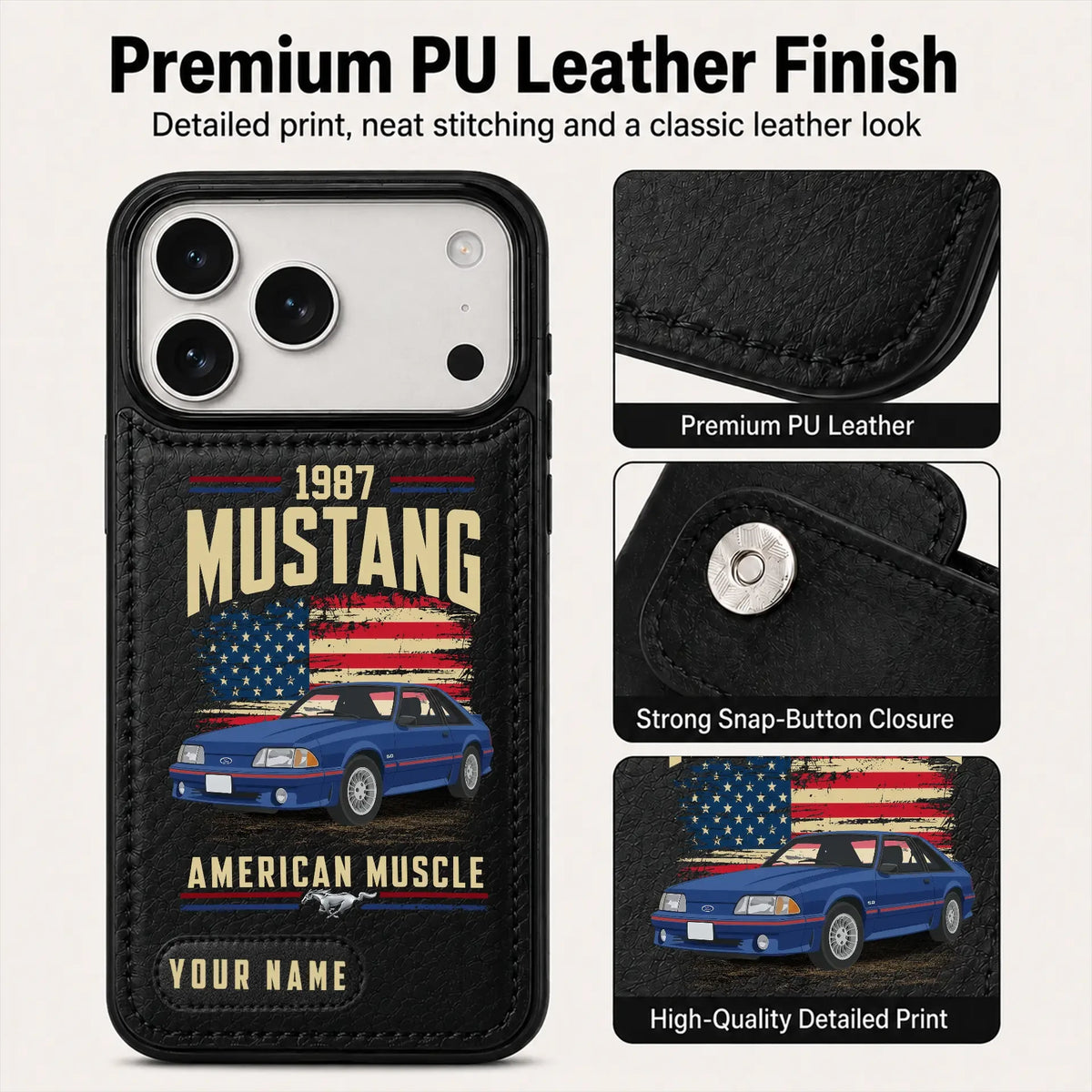 1987 Mustang Personalized Leather Wallet Phone Case