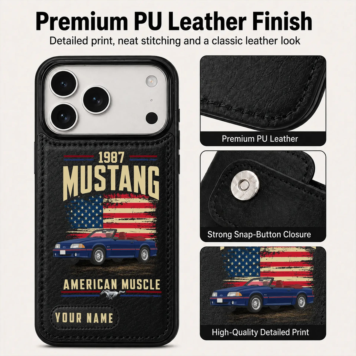 1987 Mustang Personalized Leather Wallet Phone Case
