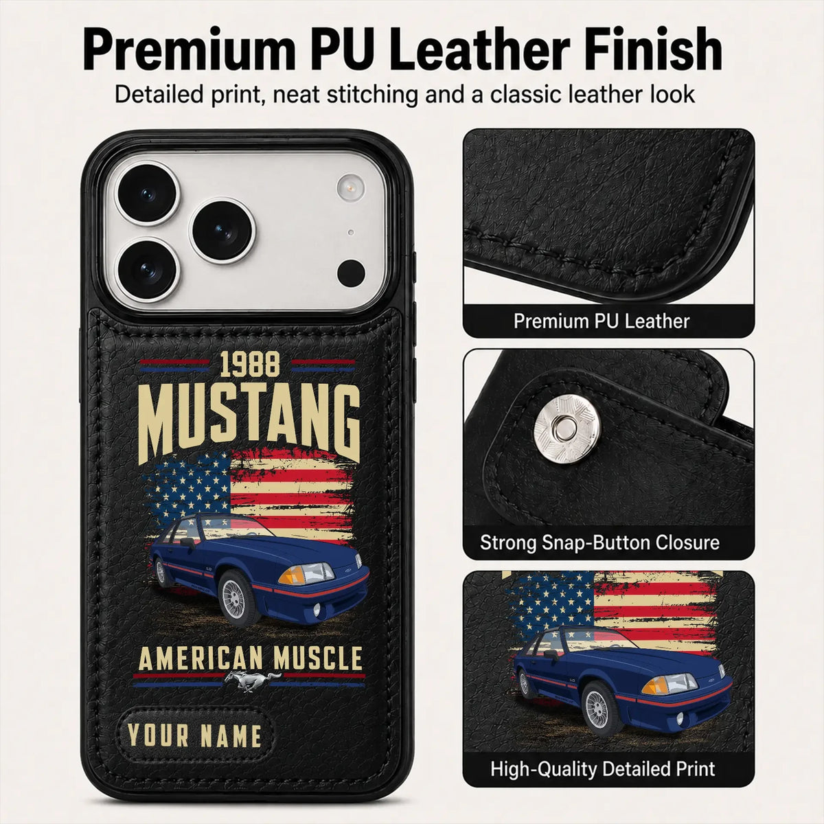 1988 Mustang Personalized Leather Wallet Phone Case