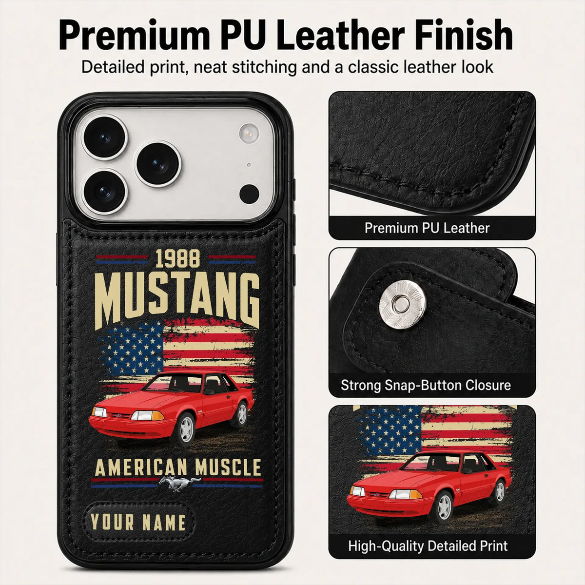 1988 Mustang Personalized Leather Wallet Phone Case