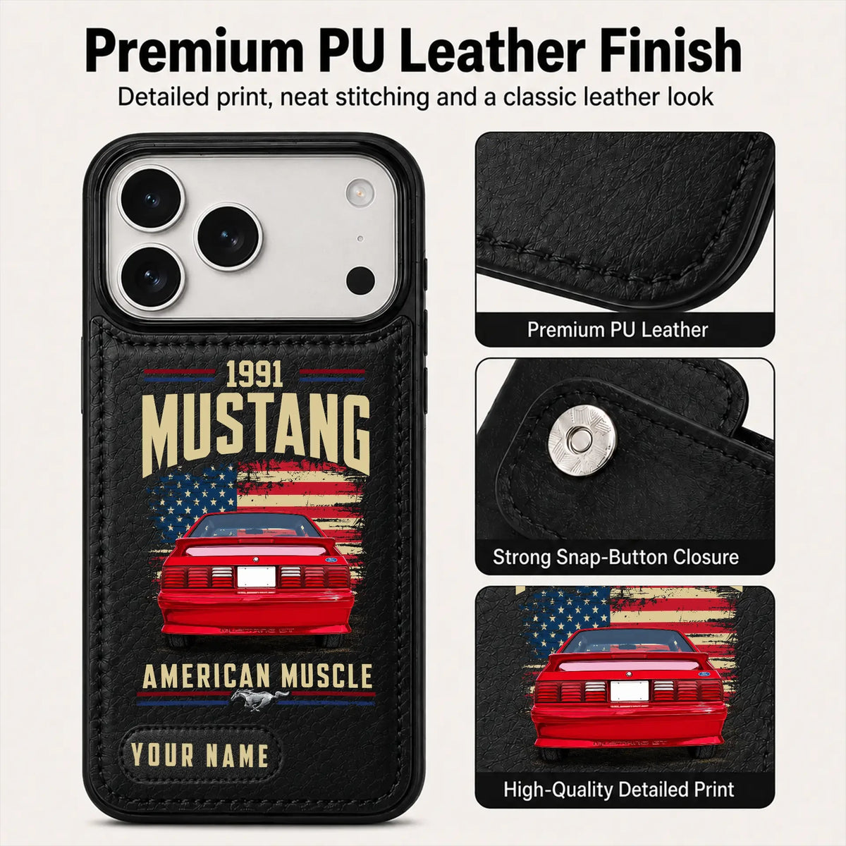 1991 Mustang Personalized Leather Wallet Phone Case