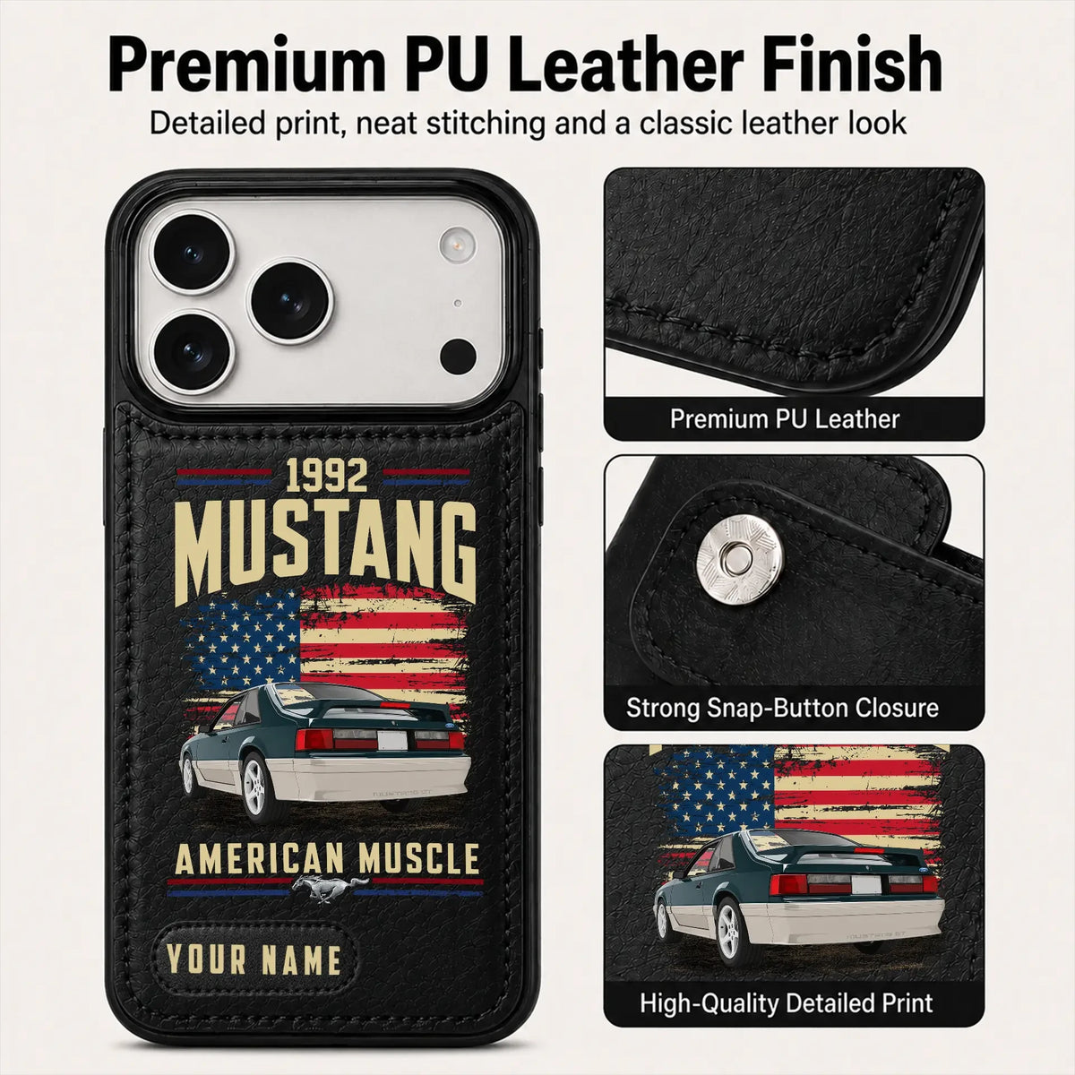 1992 Mustang Personalized Leather Wallet Phone Case