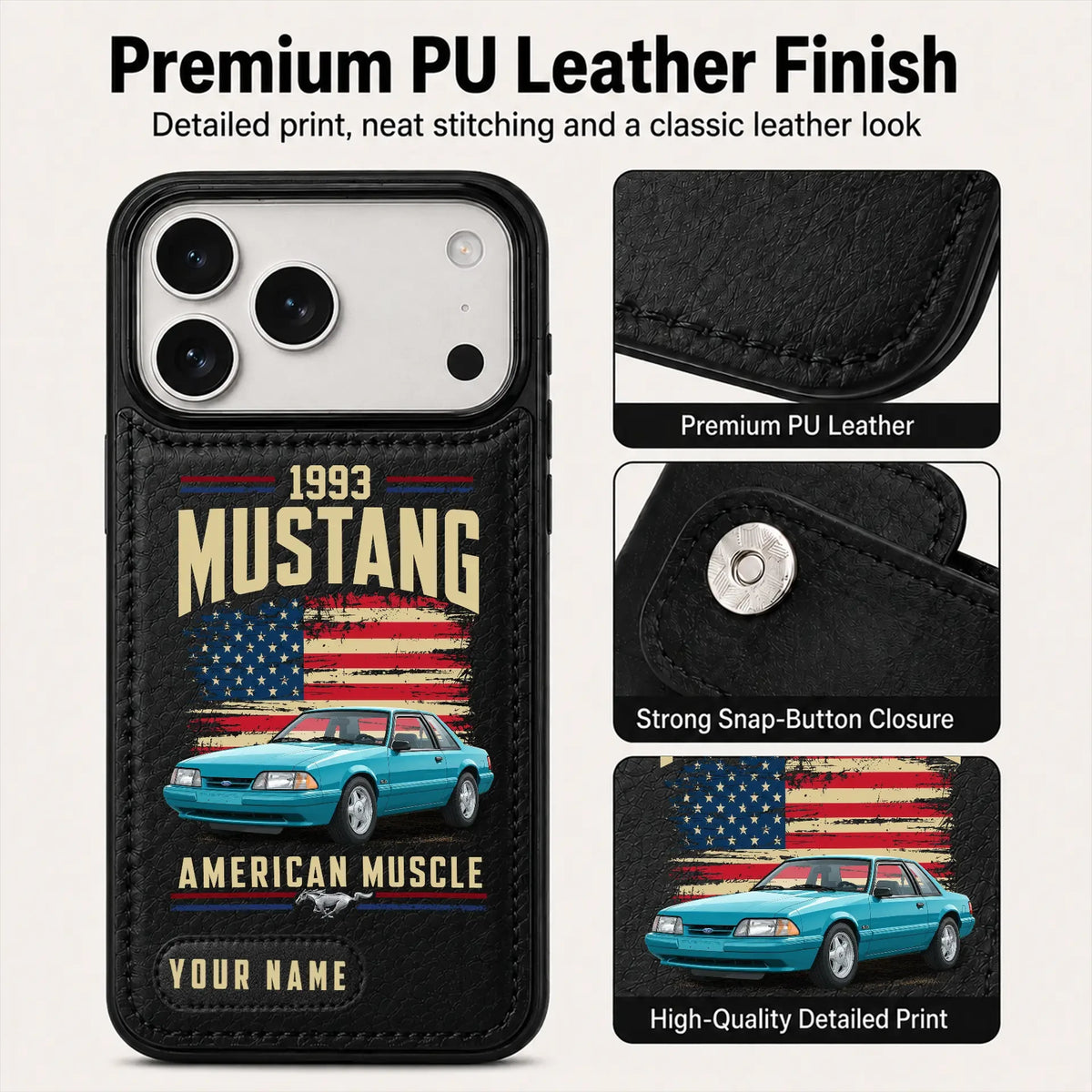 1993 Mustang Personalized Leather Wallet Phone Case