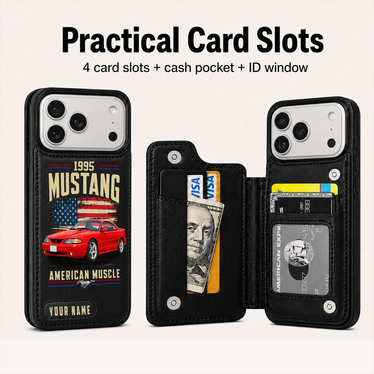 1995 Mustang Personalized Leather Wallet Phone Case