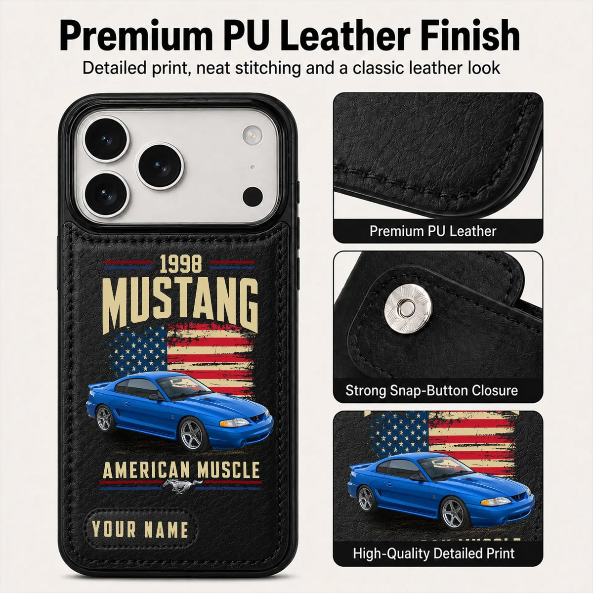 1998 Mustang Personalized Leather Wallet Phone Case